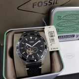 Fossil Crewmaster Sports Automatic Black Dial Black Leather Strap Watch for Men - ME3148 Authentic Buy Shop Now