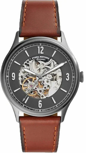 Fossil Forrester Automatic Skeleton Grey Dial Brown Leather Strap Watch for Men - ME3178 Authentic Buy Shop Now