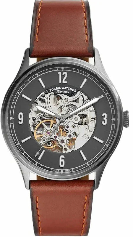 Fossil Forrester Automatic Skeleton Grey Dial Brown Leather Strap Watch for Men - ME3178 Authentic Buy Shop Now