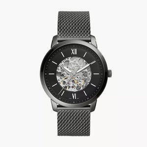 Fossil Neutra Automatic Skeleton Black Dial Grey Mesh Strap Watch for Men - ME3185 Authentic Buy Shop Now