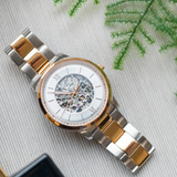Fossil Neutra Automatic Skeleton White Dial Two Tone Steel Strap Watch for Men - ME3196 Authentic Buy Shop Now