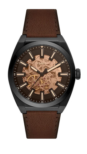 Fossil Everett Automatic Analog Black Dial Brown Leather Strap Watch for Men - ME3207 Authentic Buy Shop Now