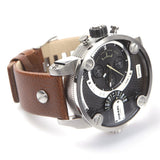 Diesel SBA Dual Time Black Dial Brown Leather Strap Watch For Men - DZ7264 Authentic Buy Shop Now