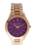 Michael Kors Slim Runway Purple Dial Rose Gold Steel Strap Watch for Women - MK3293 Authentic Buy Shop Now