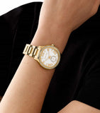 Michael Kors Sage Three-Hand Mother of Pearl White Dial Gold Steel Strap Watch for Women - MK4805 Authentic Buy Shop Now
