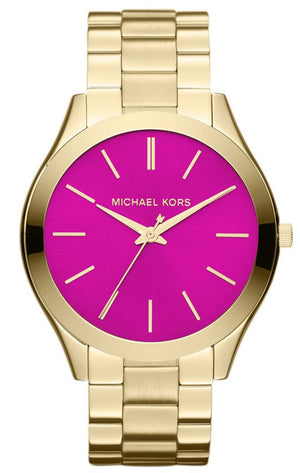 Michael Kors Slim Runway Pink Dial Rose Gold Steel Strap Watch for Women - MK3264 Authentic Buy Shop Now