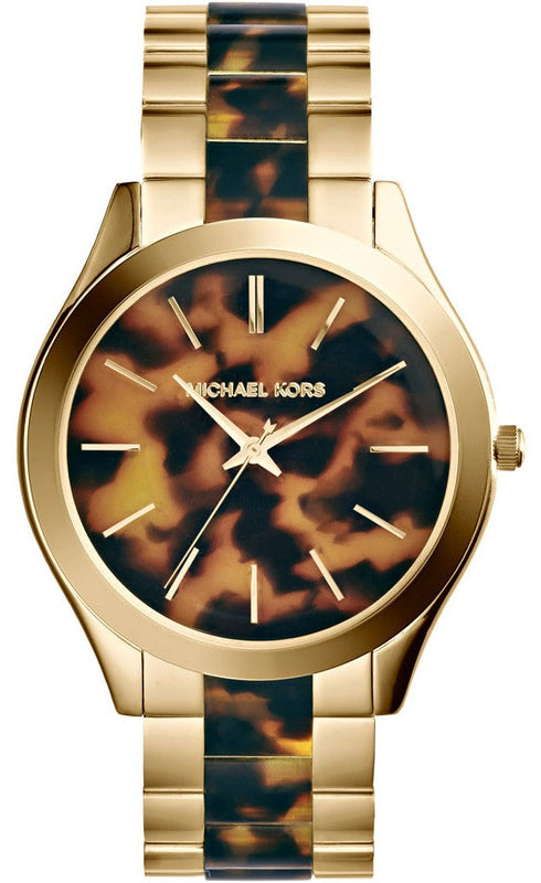 Michael Kors Slim Runway Tortoise Shell Dial Two Tone Steel Strap Watch for Women - MK4284 Authentic Buy Shop Now
