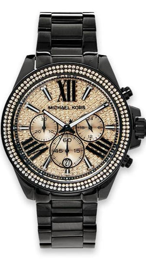 Michael Kors Wren Chronograph Gold Diamonds Dial Black Steel Strap Watch for Women - MK5879 Authentic Buy Shop Now