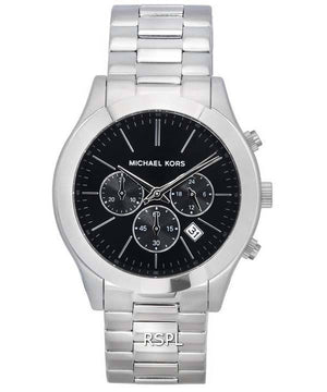 Michael Kors Slim Runway Chronograph Black Dial Silver Steel Strap Watch For Men - MK1056 Authentic Buy Shop Now