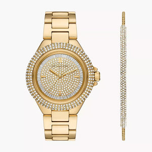 Michael Kors Camille Three-Hand Crystals Gold Dial Gold Steel Strap Watch for Women - MK1067 Authentic Buy Shop Now