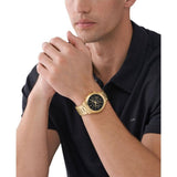 Michael Kors Slim Runway Chronograph Black Dial Gold Steel Strap Watch For Men - MK1076 Authentic Buy Shop Now