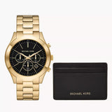 Michael Kors Slim Runway Chronograph Black Dial Gold Steel Strap Watch For Men - MK1076 Authentic Buy Shop Now