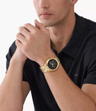 Michael Kors Slim Runway Chronograph Black Dial Gold Steel Strap Watch For Men - MK1076 Authentic Buy Shop Now