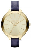 Michael Kors Runway Quartz Gold Dial Blue Leather Strap Watch For Women - MK2285 Authentic Buy Shop Now