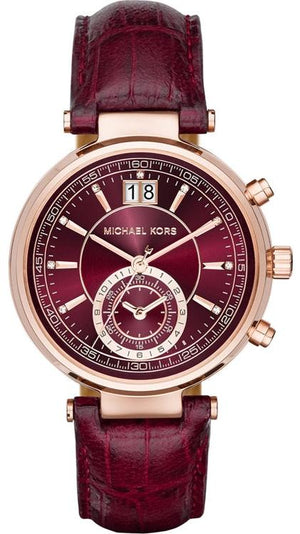 Michael Kors Sawyer Maroon Dial Maroon Leather Strap Watch for Women - MK2426 Authentic Buy Shop Now