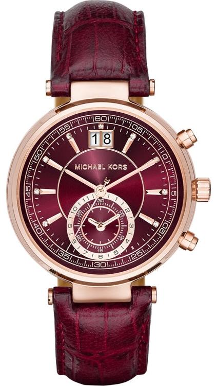 Michael Kors Sawyer Maroon Dial Maroon Leather Strap Watch for Women - MK2426 Authentic Buy Shop Now