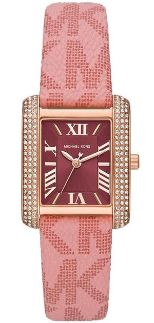 Michael Kors Emery Quartz Diamonds Red Dial Pink Leather Strap Watch For Women - MK2966 Authentic Buy Shop Now