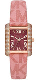 Michael Kors Emery Quartz Diamonds Red Dial Pink Leather Strap Watch For Women - MK2966 Authentic Buy Shop Now