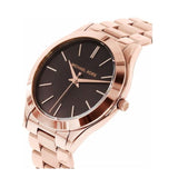 Michael Kors Slim Runway Brown Dial Rose Gold Stainless Steel Strap Watch for Women - MK3181 Authentic Buy Shop Now