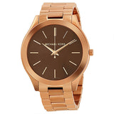 Michael Kors Slim Runway Brown Dial Rose Gold Stainless Steel Strap Watch for Women - MK3181 Authentic Buy Shop Now