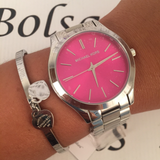 Michael Kors Slim Runway Quartz Pink Dial Silver Steel Strap Watch For Women - MK3291 Authentic Buy Shop Now