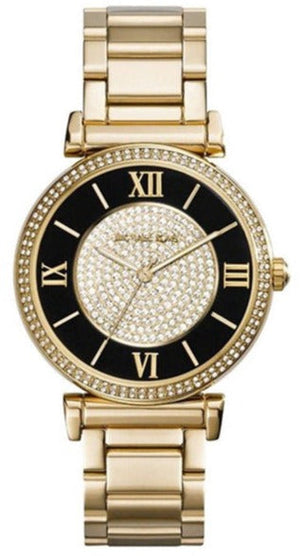 Michael Kors Catlin Black Dial Gold Steel Strap Watch for Women - MK3338 Authentic Buy Shop Now