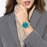 Michael Kors Slim Runway Blue Mother of Pearl Dial Gold Steel Strap Watch for Women - MK3492 Authentic Buy Shop Now