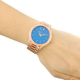 Michael Kors Slim Runway Quartz Blue Dial Rose Gold Steel Strap Watch For Women - MK3494 Authentic Buy Shop Now