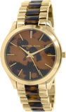 Michael Kors Slim Runway Tortoise Shell Dial Two Tone Steel Strap Watch for Women - MK4284 Authentic Buy Shop Now