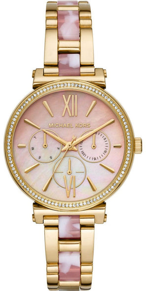 Michael Kors Sofie Crystals Mother of Pearl Pink Dial Two Tone Steel Strap Watch For Women - MK4344 Authentic Buy Shop Now