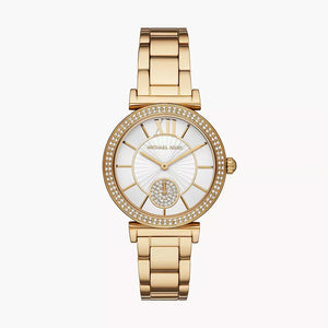 Michael Kors Abbey Three-Hand Analog White Dial Gold Steel Strap Watch for Women - MK4615 Authentic Buy Shop Now