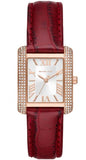 Michael Kors Emery Quartz Diamonds Silver Dial Red Leather Strap Watch For Women - MK4689 Authentic Buy Shop Now