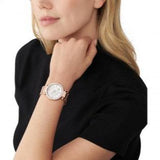 Michael Kors Parker Three-Hand Mother of Pearl White Dial Rose Gold Steel Strap Watch For Women - MK4695 Authentic Buy Shop Now