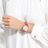 Michael Kors Lexington Three Hand Red Dial Red Leather Strap Watch For Women - MK4747 Authentic Buy Shop Now
