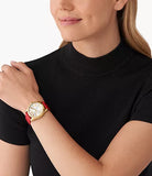 Michael Kors Lexington Three Hand Red Dial Red Leather Strap Watch For Women - MK4747 Authentic Buy Shop Now