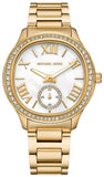 Michael Kors Sage Three-Hand Mother of Pearl White Dial Gold Steel Strap Watch for Women - MK4805 Authentic Buy Shop Now
