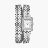 Michael Kors Emery Pave Double Wrap White Dial Silver Steel Strap Watch for Women - MK4834 Authentic Buy Shop Now