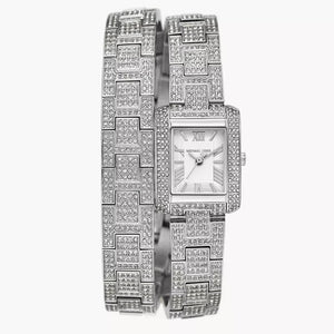 Michael Kors Emery Pave Double Wrap Crystals White Dial Silver Steel Strap Watch for Women - MK4836 Authentic Buy Shop Now