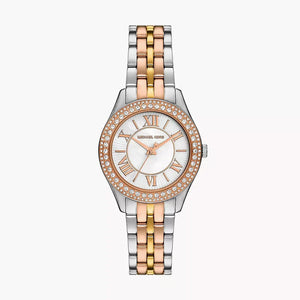 Michael Kors Harlowe Three-Hand Mother of Pearl White Dial Tri Tone Steel Strap Watch for Women - MK4846 Authentic Buy Shop Now