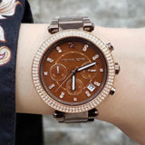 Michael Kors Parker Chronograph Brown Dial Brown Steel Strap Watch For Women - MK5578 Authentic Buy Shop Now