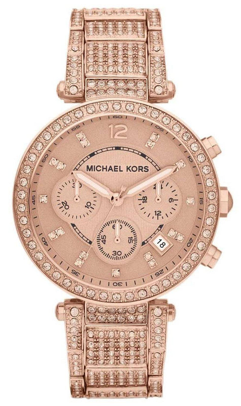 Michael Kors Uptown Glam Parker Chronograph Rose Gold Dial Steel Strap Watch for Women - MK5663 Authentic Buy Shop Now