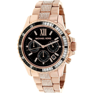 Michael Kors Everest Chronograph Black Dial Rose Gold Steel Strap Watch For Women - MK5875 Authentic Buy Shop Now