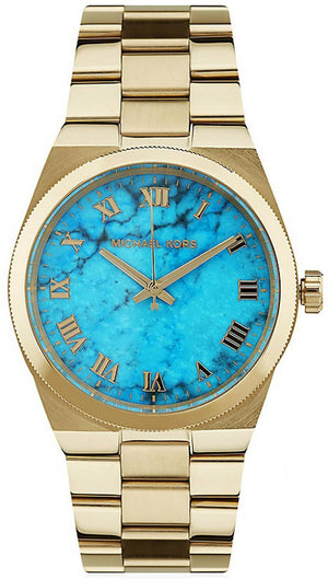 Michael Kors Channing Turquoise Dial Gold Steel Strap Watch For Women - MK5894 Authentic Buy Shop Now