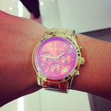 Michael Kors Runway Iridescent Pink Dial Gold Steel Strap Watch for Women - MK5939 Authentic Buy Shop Now