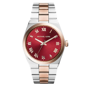 Michael Kors Channing Quartz Red Dial Two Tone Steel Strap Watch For Women - MK6114 Authentic Buy Shop Now