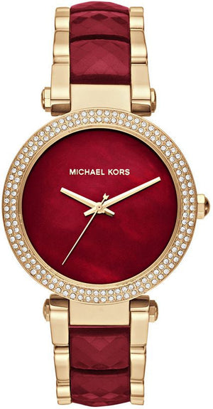 Michael Kors Parker Mother of Pearl Red Dial Two Tone Steel Strap Watch for Women - MK6427 Authentic Buy Shop Now