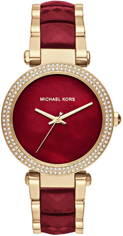 Michael Kors Parker Mother of Pearl Red Dial Two Tone Steel Strap Watch for Women - MK6427 Authentic Buy Shop Now