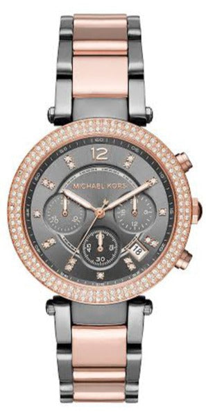 Michael Kors Parker Chronograph Grey Dial Two Tone Steel Strap Watch For Women - MK6440 Authentic Buy Shop Now