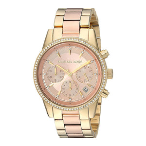 Michael Kors Ritz Chronograph Rose Dial Two Tone Steel Strap Watch for Women - MK6475 Authentic Buy Shop Now
