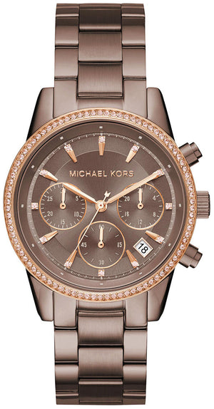 Michael Kors Ritz Chronograph Brown Dial Brown Steel Strap Watch For Women - MK6529 Authentic Buy Shop Now